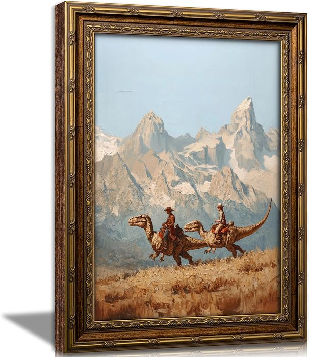 sezhylee Vintage Dinosaur Cowboy Wall Art Funny Western Jurassic Wall Decor | Amazon (US)