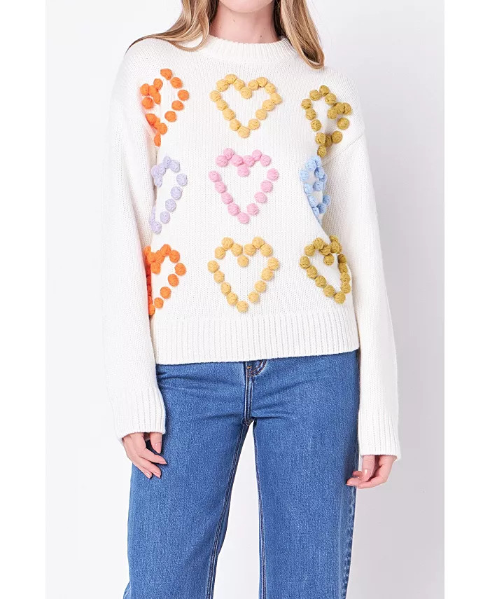 English Factory Women's Heart pom Sweater - Macy's | Macy's