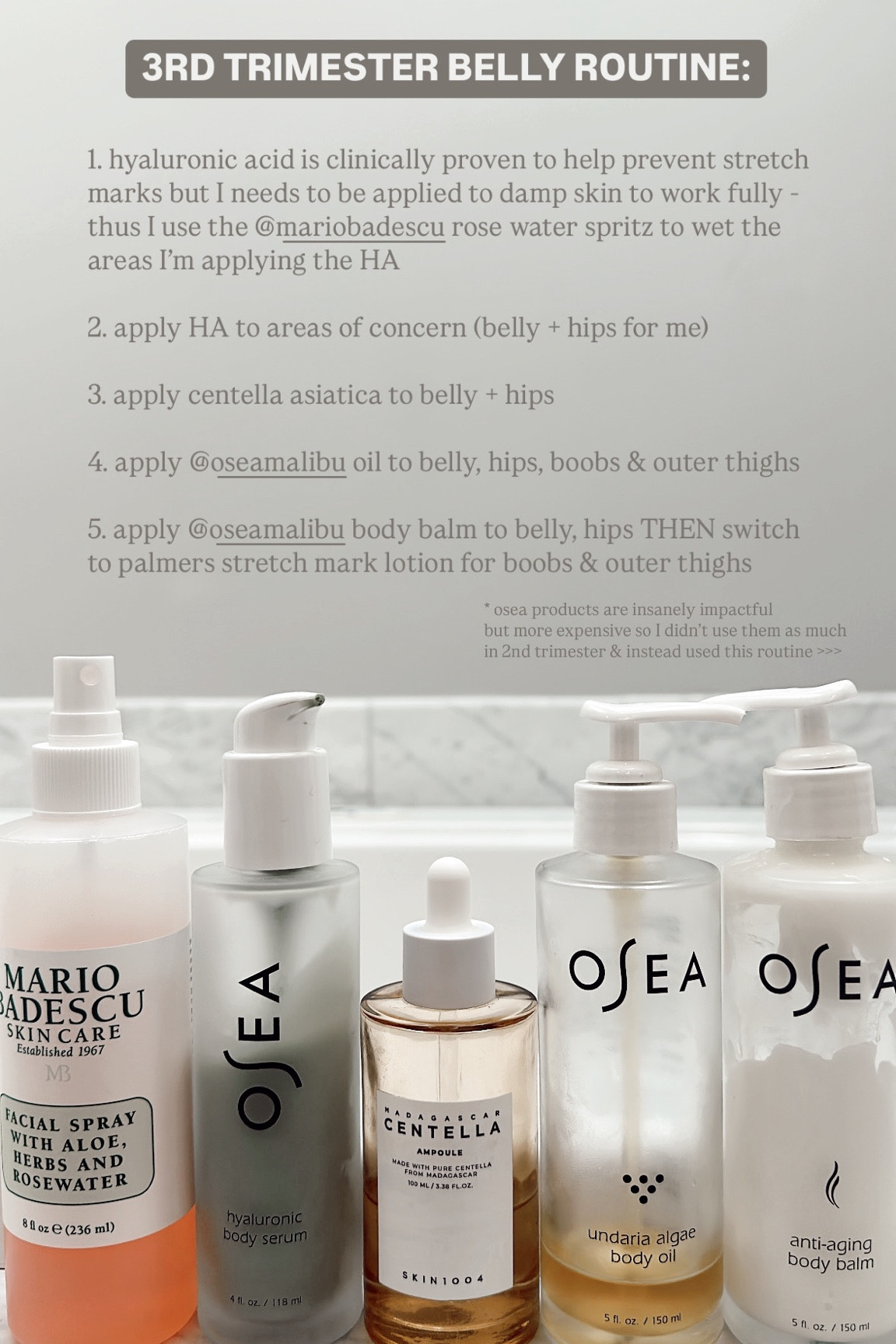 3RD TRIMESTER BELLY ROUTINE:

Keeping my bump happy and hydrated! 🤰✨ Stretch mark prevention is all about consistency— daily moisturizing, staying hydrated, and nourishing the skin from the inside out. I swear by rich creams and oils to keep my skin soft, elastic, and ready for all the changes. 🌿💙 

What’s your go-to routine for keeping stretch marks at bay? #PregnancySkincare #StretchMarkPrevention #BumpCare #MamaGlow #HydratedSkin #PregnancyEssentials #SelfCareForMoms 

#LTKBaby #LTKBeauty #LTKBump