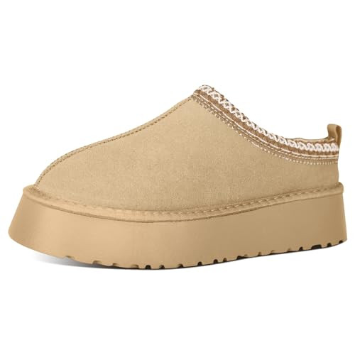 Nzrcwiol Women's Slippers Platform Mini Boots for Women Short Ankle Boot Fur Fleece Lined House Slippers Anti-Slip Boot For Outdoor (Beige, 5) | Amazon (US)