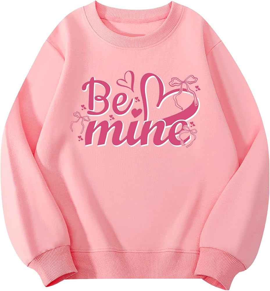 Girls Valentines Sweatshirt Love Hearts Graphic Cotton Long Sleeve Crewneck Shirts 4-12 Years | Amazon (US)