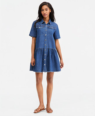 Women's Denim Short-Sleeve Minidress | Macy's