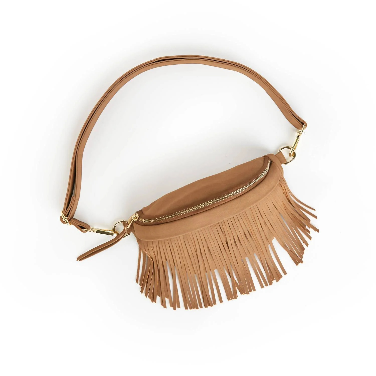 Women's Suede Removeable Fringe Bum Bag In Tan | Shop Simon