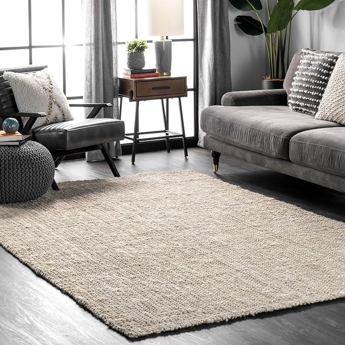 nuLOOM Ashli Solid Farmhouse Jute Area Rug, 8x10, Off-white | Amazon (US)