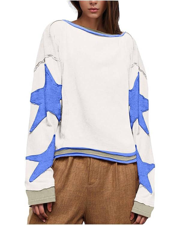 Womens Sweatshirt Casual Oversized Crewneck Long Sleeve Pullover Tops Fall Fashion Drop Shoulder ... | Amazon (US)