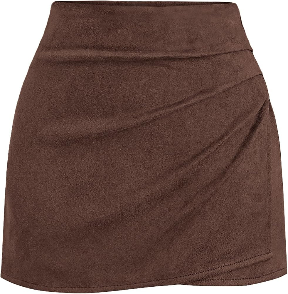 BTFBM Faux Suede Mini Skirts for Women Ruched Wrap Skorts | Amazon (US)