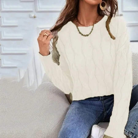 Yoslce White Sweaters For Women Women S Fashion Autumn And Winter Casual Button Round Neck Long Slee | Walmart (US)