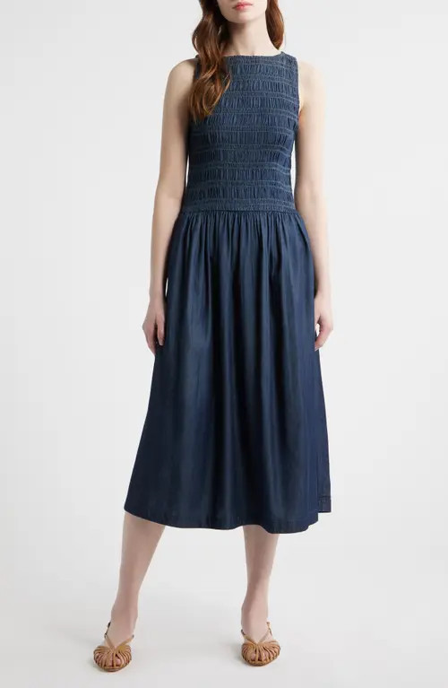 Madewell Denim Smocked Boat Neck Maxi Dress in Carrigan Wash at Nordstrom, Size Medium | Nordstrom
