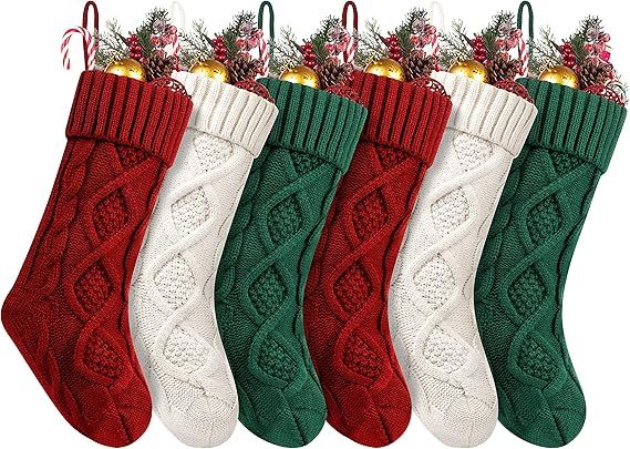 Fesciory 6 Pack 18 Inches Large Size Cable Knitted Stocking Gifts & Decorations for Family Holida... | Amazon (US)