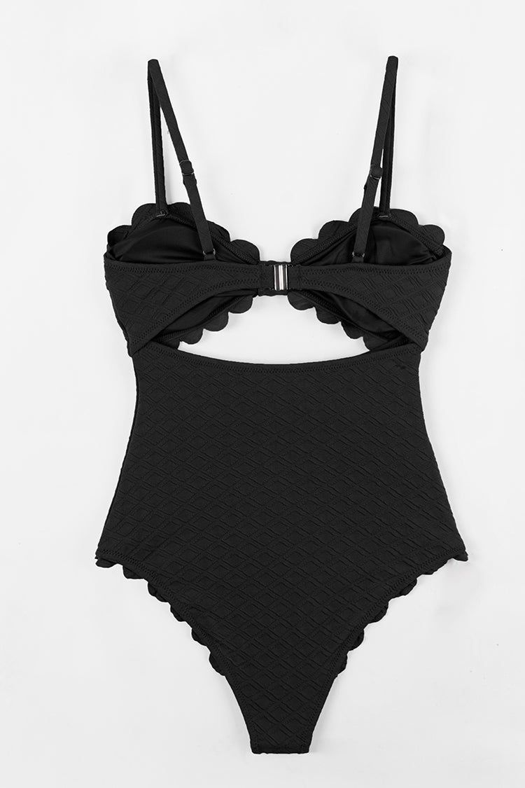 Black Knotted Scalloped One Piece Swimsuit | Cupshe