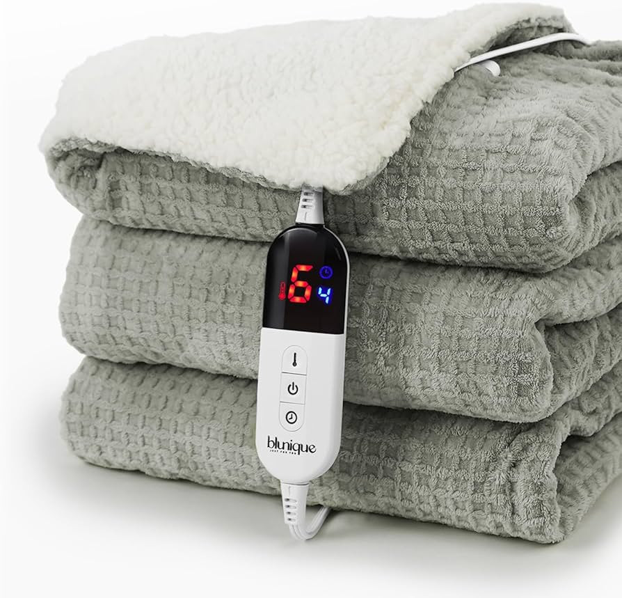 blunique Heated Blanket Electric Throw Waffle, 50x60 Inches Sherpa Fleece Fast Heating Blanket 6 ... | Amazon (US)