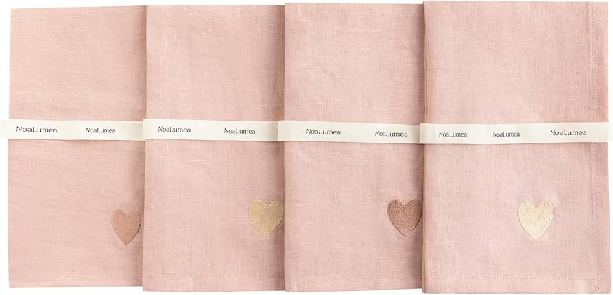 Noalumea 100% Linen Napkins Set of 4 - Dust Pink Cloth Dinner Napkins, Embroidered, Washable and ... | Amazon (US)