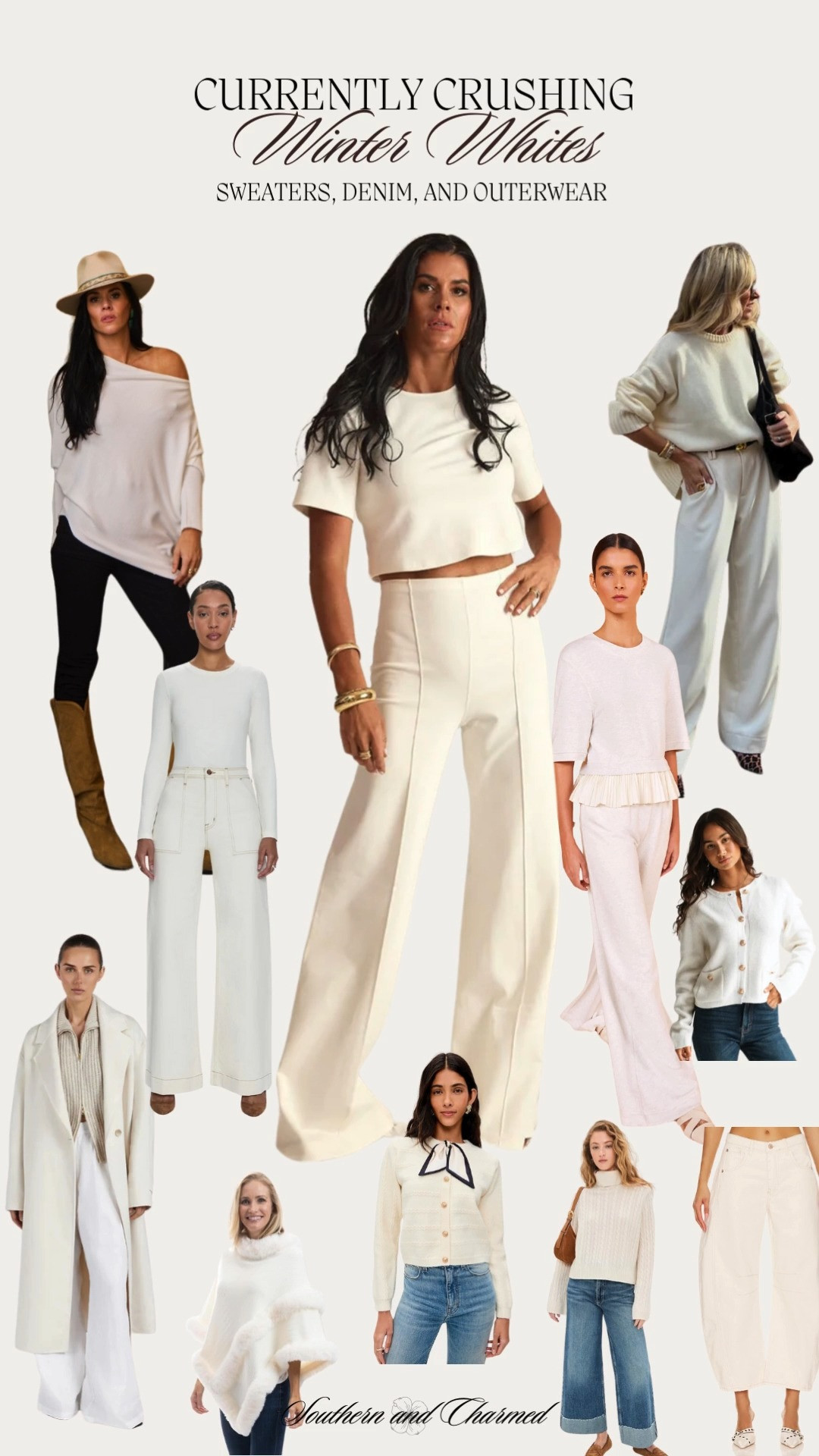 LOVE a winter white look! Here are some great winter white and cream sweaters, pants, jackets, outerwear, cardigans, and sets to carry you through the cold weather and into the spring! 

 