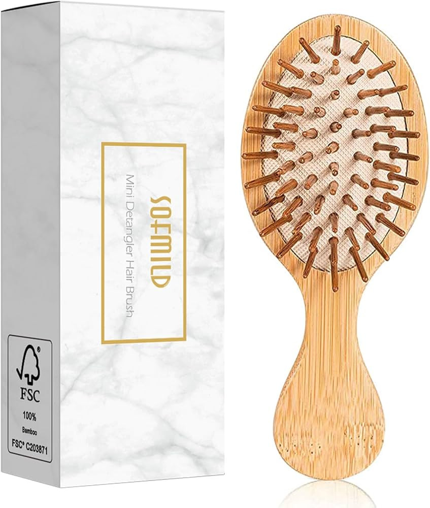 Sofmild Mini Travel Bamboo Hair Brush for Women/Men/Kids - Anti-Static Small Travel Size Detangle... | Amazon (US)