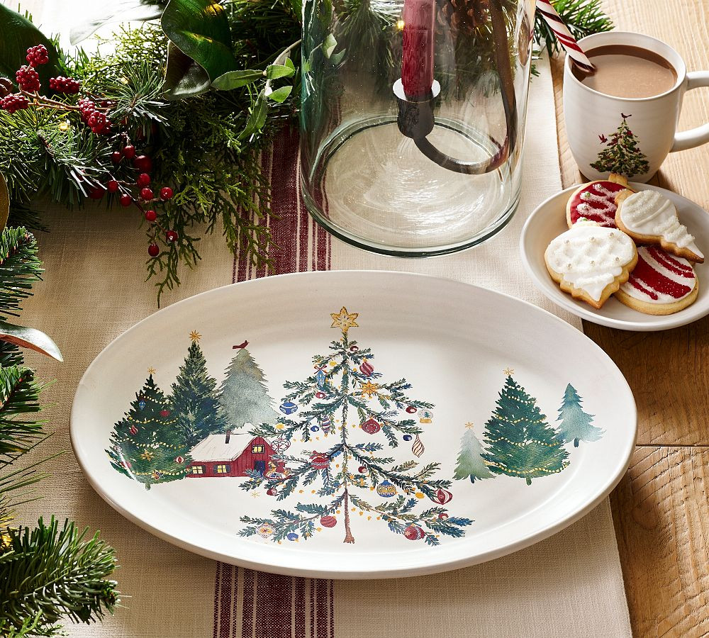 Christmas in the Country Oval Stoneware Serving Platter | Pottery Barn (US)