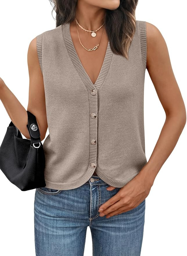 LILLUSORY Womens Vest Tops Knit Sleeveless Sweaters Button Down V Neck Casual Clothes Trendy Summ... | Amazon (US)