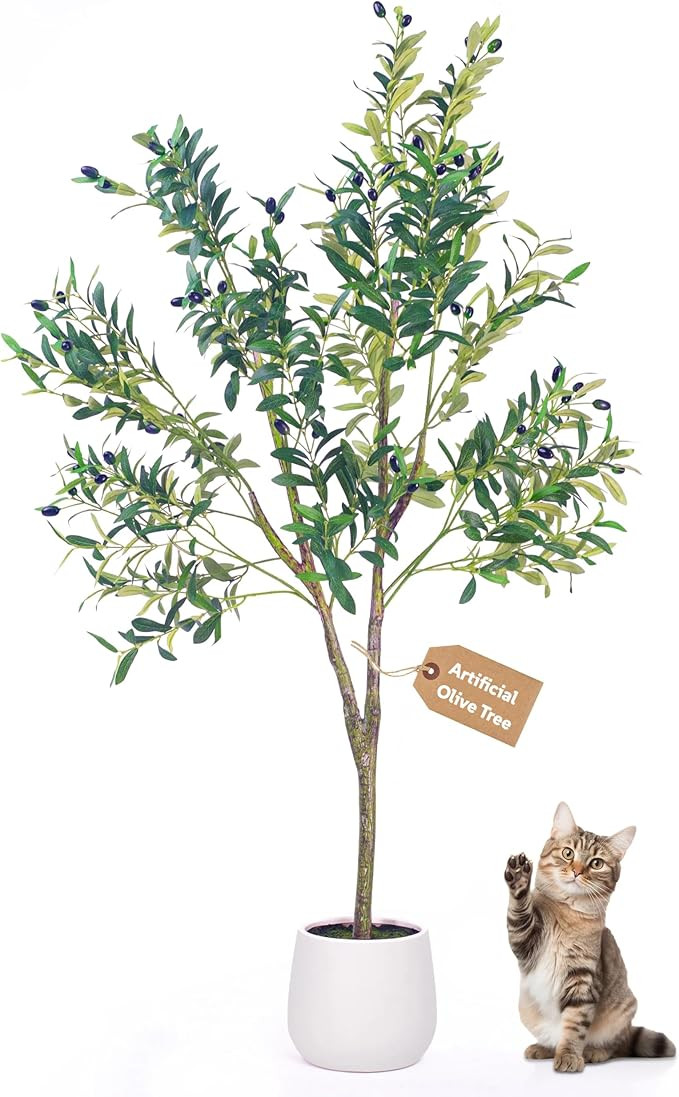 Artificial Olive Tree, 5FT Tall Faux Olive Tree with White Tall Planter, Lifelike Fruits, 60in x ... | Amazon (US)