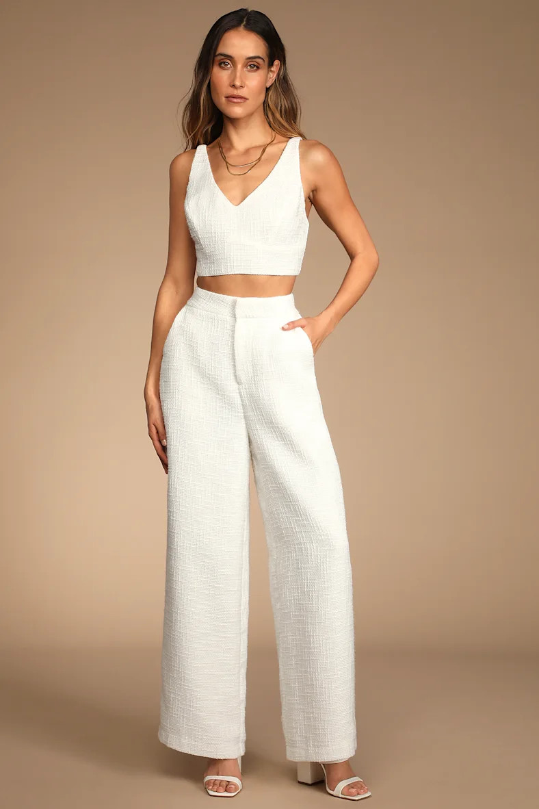 Chic and Sophisticated Ivory Tweed Cropped Tank Top | Lulus (US)