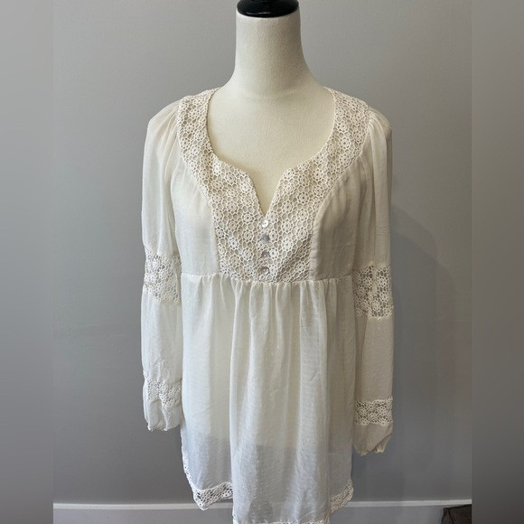 Women’s size medium Daniel Rainn off white sheer boho peasant blouse | Poshmark