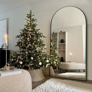 28 in. W x 71 in. H Oversized Modern Arch Wood Full Length Mirror Black Wall Mounted Standing Mirror Floor Mirror | The Home Depot