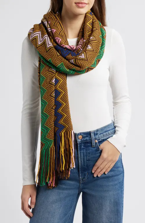 Tasha Zigzag Stripe Fringed Knit Scarf in Multi Bright at Nordstrom | Nordstrom