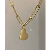 Gold Heart Pendant Necklace, Chain Shaped Necklace | Etsy (US)