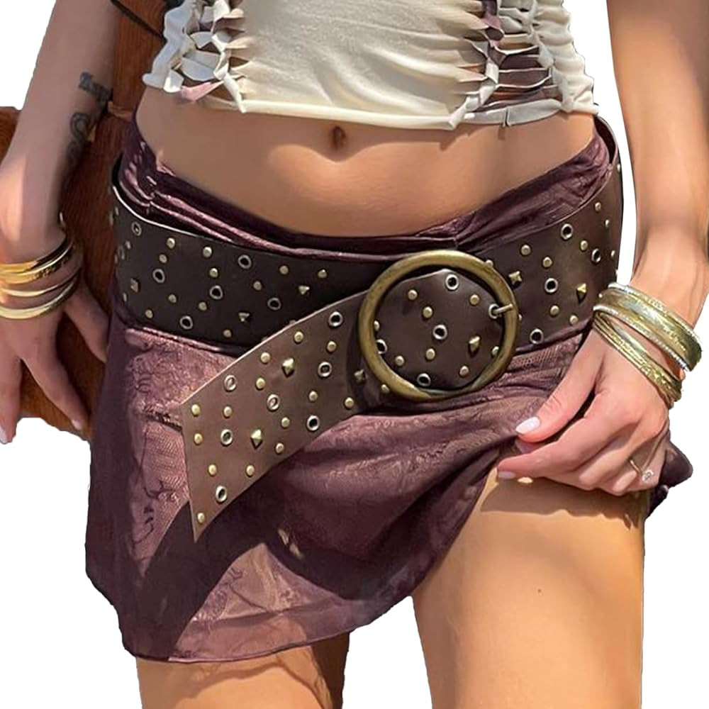 Women Vintage Y2k Belt Concho Rivet Leather Belts Western Cowgirl E Girl 90s Accessories for Skir... | Amazon (US)