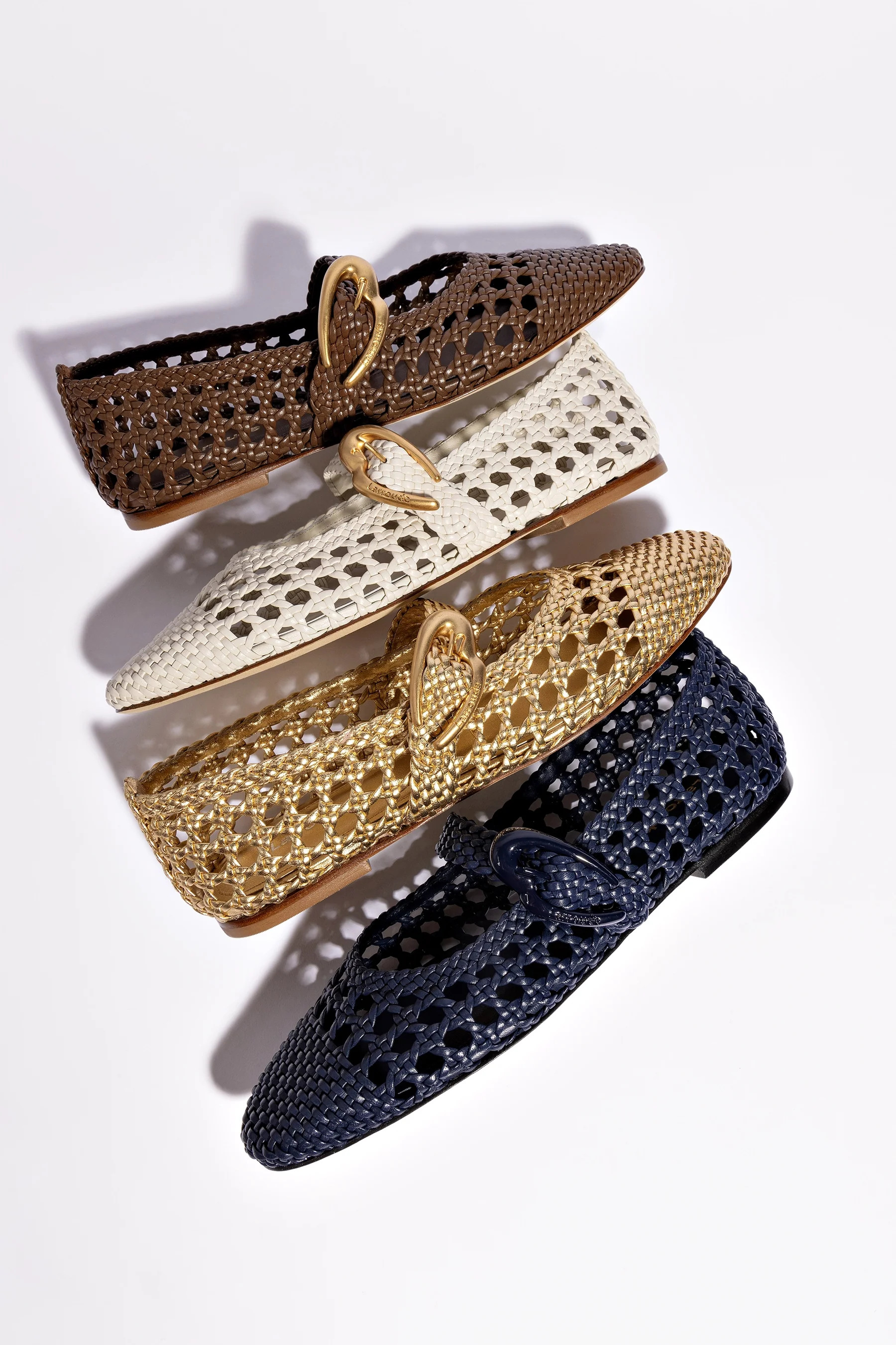 Verona Macrame Ballet Flat In Navy Leather | Larroude