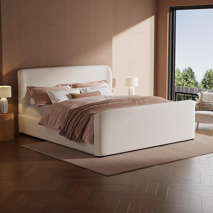 Merax Queen Size Upholstered Platform Bed Frame with Headboard & Footboard, Modern Boucle Fabric ... | Amazon (US)