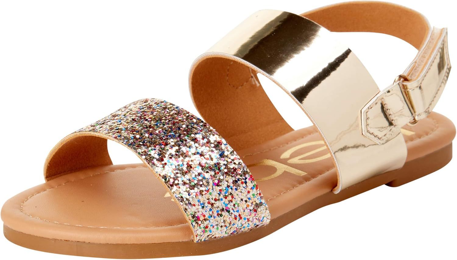 bebe Girls’ Sandal – Two Strapped Patent Leatherette Glitter Sandals (Toddler/Little Kid) | Amazon (US)