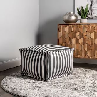 Rugs USA Gray Poufs Printed Striped Indoor/Outdoor Pouf furniture - Casuals 14"" H x 20"" W x 20"" D | Rugs USA