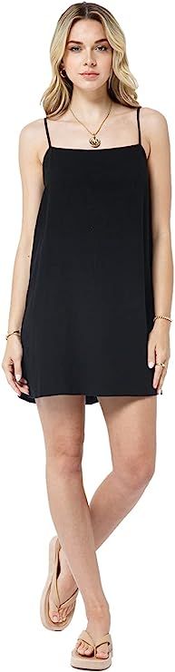 daani. Women's Linen Spaghetti Square Neck Mini Aline Dress | Amazon (US)