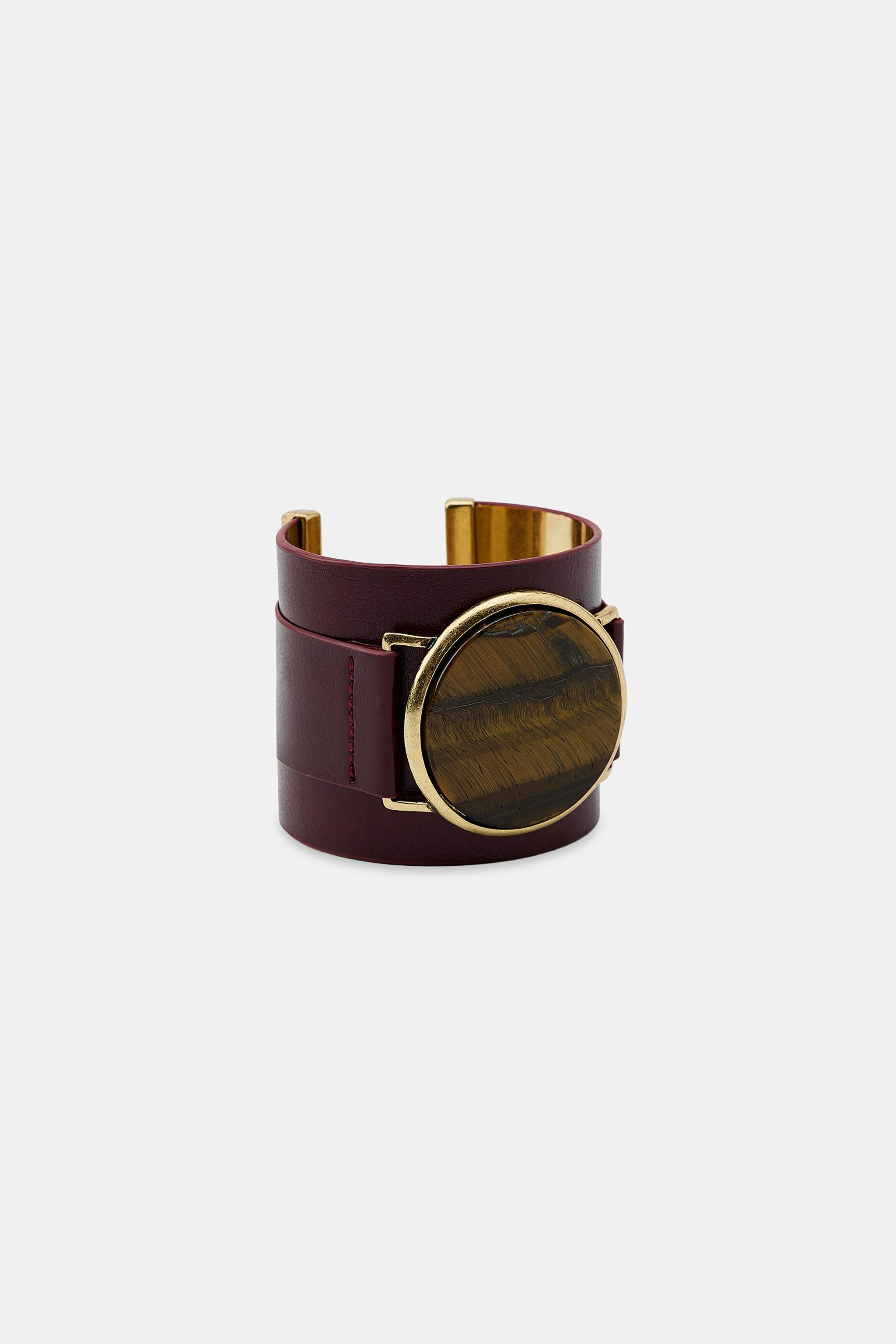 MAXI RIGID LEATHER STONE BRACELET | Zara US