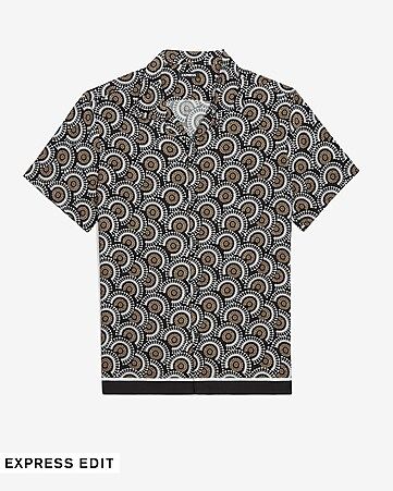 Slim Medallion Print Rayon Short Sleeve Shirt | Express