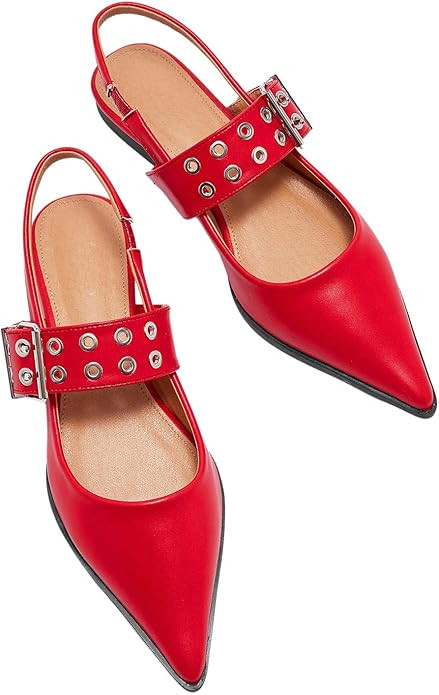 Floerns Women's Buckled Straps Pointed Toe Slingback Flat Ballerina Shoes | Amazon (US)