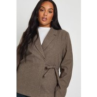 Womens Plus Tie Detail Wool Look Blazer - Beige - 28, Beige | Boohoo.com (UK & IE)