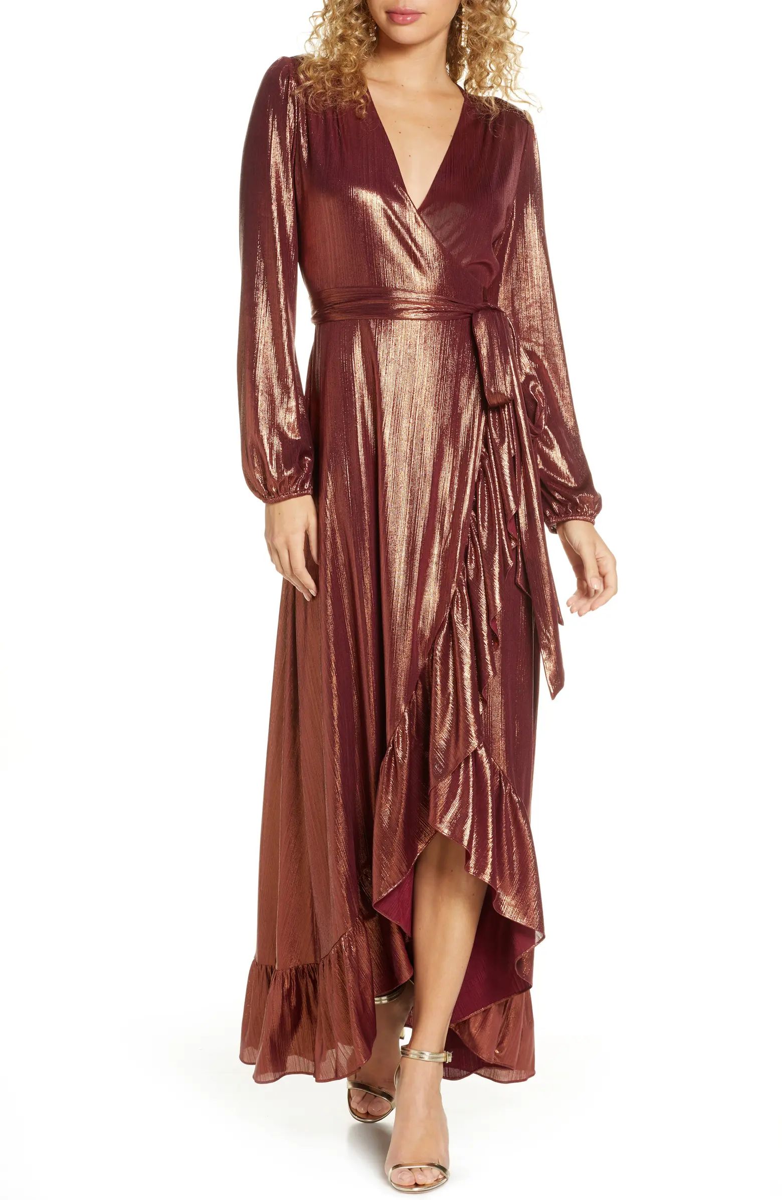 Meryl Long Sleeve Wrap High/Low Gown | Nordstrom