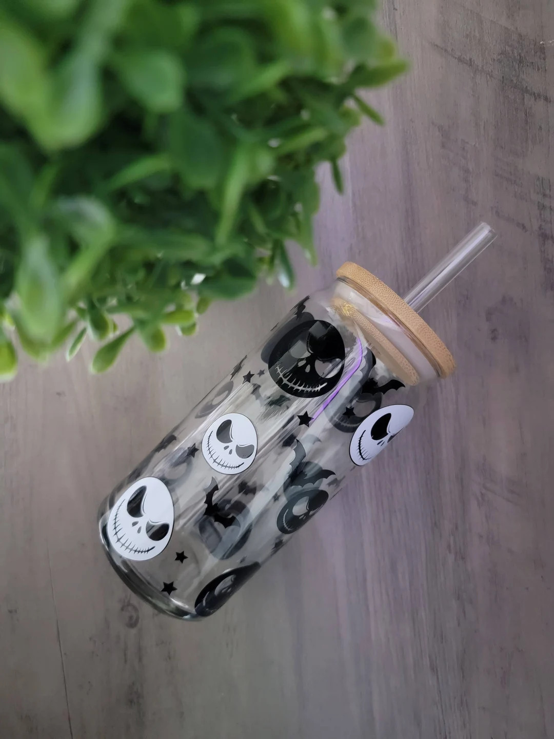 Jack Skellington Glass Cup, Clear Coffee Cup, Glass Iced Coffee Cup Lid and Straw, 20 Oz Coffee G... | Etsy (US)