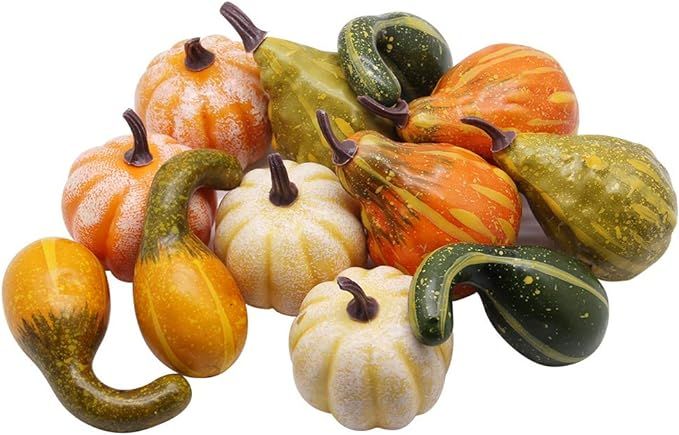 yofit 12 Pcs Thanksgiving Decorations Artificial Pumpkins, Fake Mini Pumpkins, Lifelike Simulatio... | Amazon (US)