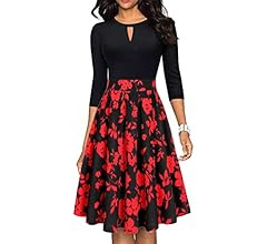CHICCLOTH Women's Vintage Floral Patchwork Swing Casual Party Dress with Pockets | Amazon (US)