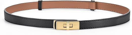 HATOFES Women Ladies Adjustable Skinny Leather Belt Solid Alloy Turn Lock Slim Thin Waist Belt Wa... | Amazon (UK)