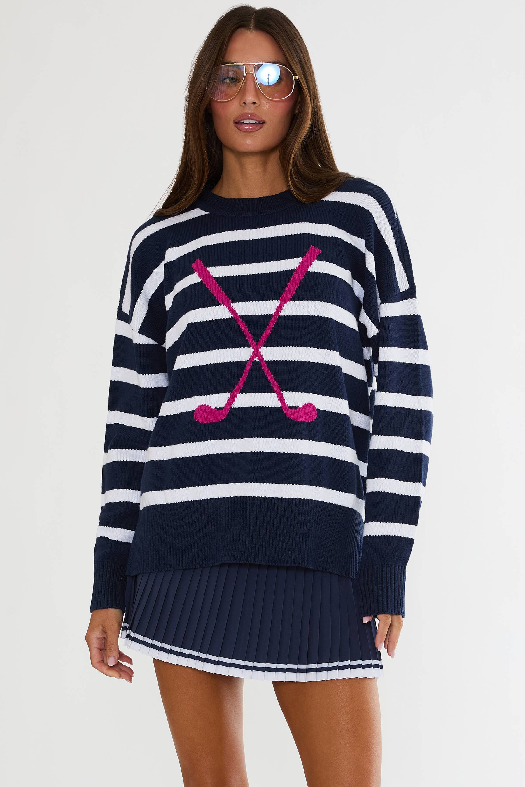 Callie Sweater Dusk Club Stripe | Golf Oversized Sweater | Beach Riot | Beach Riot