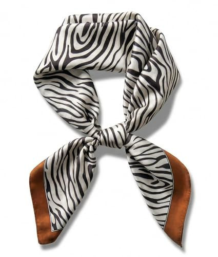 corciova 27.5" Square Satin-Feel Polyester Scarf, Zebra Print with Brown Border, 70x70 cm Hair Head Neck Bandana | Amazon (US)
