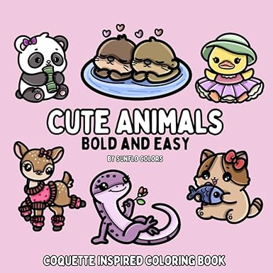 Cute Animals: Coquette Inspired Bold and Easy Coloring Book for Adults or Kids | Amazon (US)