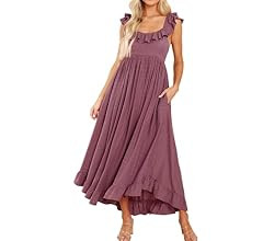 R.Vivimos Summer Dress for Women Sleeveless Boho Ruffle Square Neck Tie Back Casual Backless Flow... | Amazon (US)