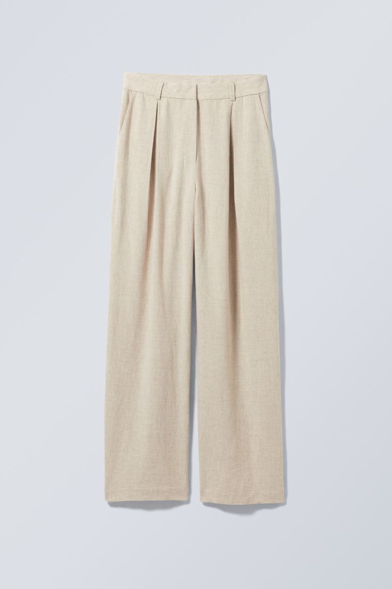 Lilah Linen Mix Trousers - Light Beige - Ladies | H&M GB | H&M (UK, MY, IN, SG, PH, TW, HK)
