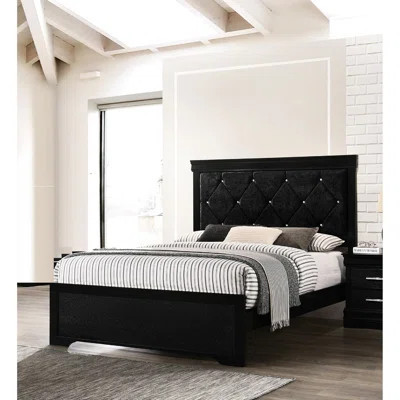 King Size Panel Bed With Upholstered Headboard And Splendid Button Tufting, Black Finish Material Modern Delightful Wood Decorative Feature Element | Wayfair North America