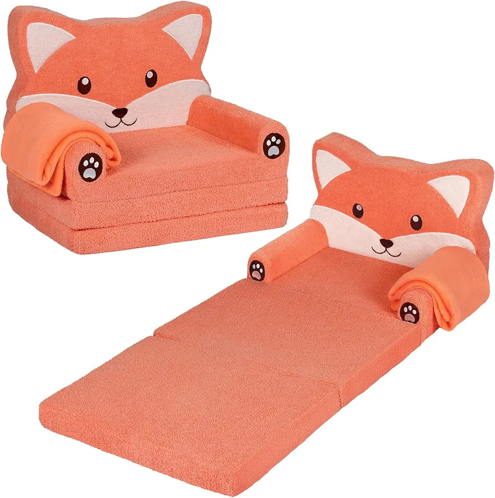 Kids Couch, 2-in-1 Soft Toddler Couch Fold Out with Blanket, Chair Comfy, Foldable Convertible Pl... | Amazon (US)