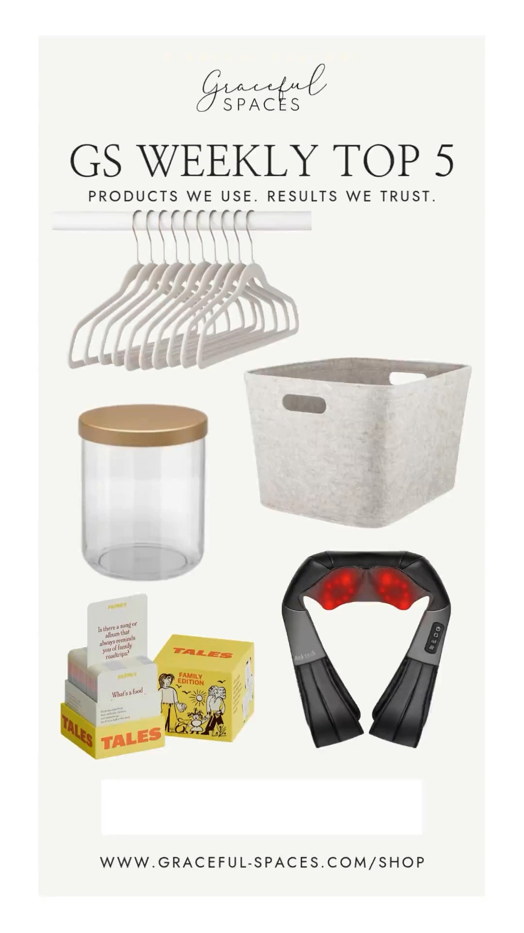 Cedar & Oak products and Gift Guide finds make up our Top 5 for yet another week!  We love these NEAT Method Canisters, Target hangers and felt bin, and Amazon neck massager and TALES Conversation Starters! 

 

#LTKGiftGuide #LTKHome #LTKFindsUnder100