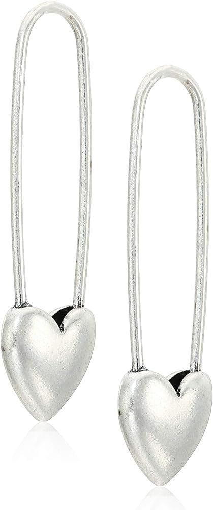 Lucky Brand Women's Heart Safety Pin Earrings, Silver, One Size | Amazon (US)